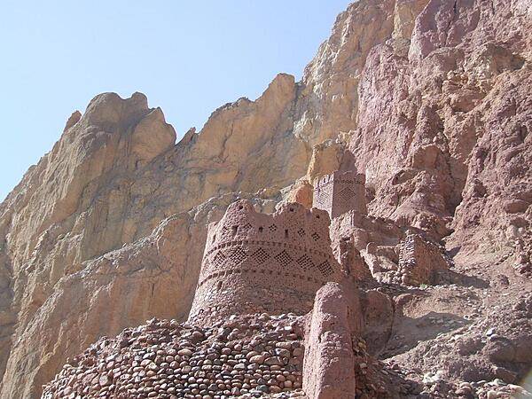 View of Shahr-i-Zohok (the "Red City") in Bamyan Province. The color comes from the red clay used in construction; the dry climate has allowed for the remarkable preservation.