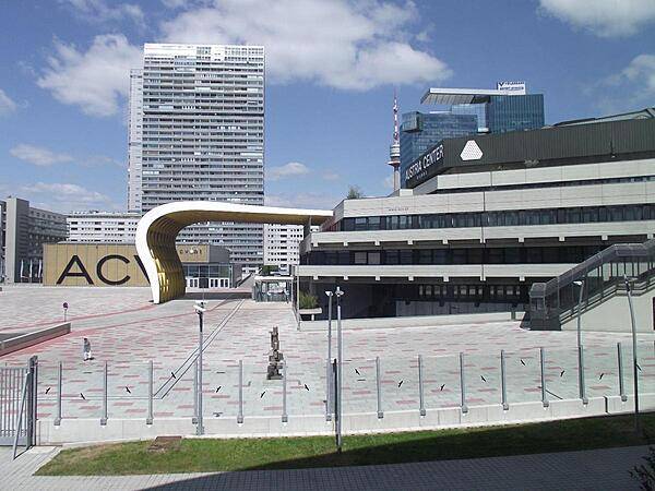 The Austria Center conference building in Vienna as seen from one of the UN Office buildings.