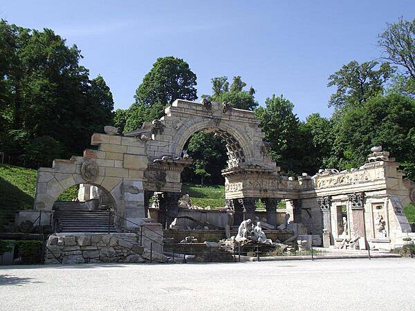 The "Roman Ruin" on the grounds of Schoenbrunn Palace in Vienna actually dates to 1778. It was deliberately constructed to be a picturesque horticultural feature integrated into the parklike surroundings.