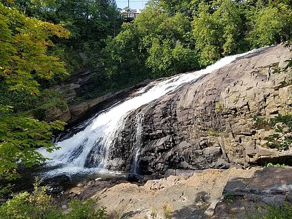 Waterfall near the a replica Wendat (Huron) village.