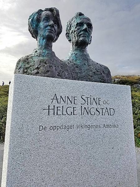 Statue of Anne Stine and Helge Ingstad, the co-discoverers of the archeological site, dedicated by the king of Norway at L’Anse Aux Meadows in 2002.