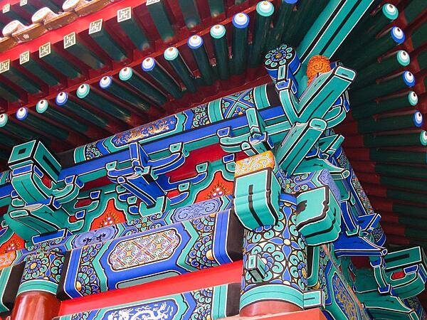A close-up of the colorful architecture at the Temple of Confucius in Beijing. Initially built in 1302, the temple was used by imperial officials to pay homage to the ancient philosopher and educator.