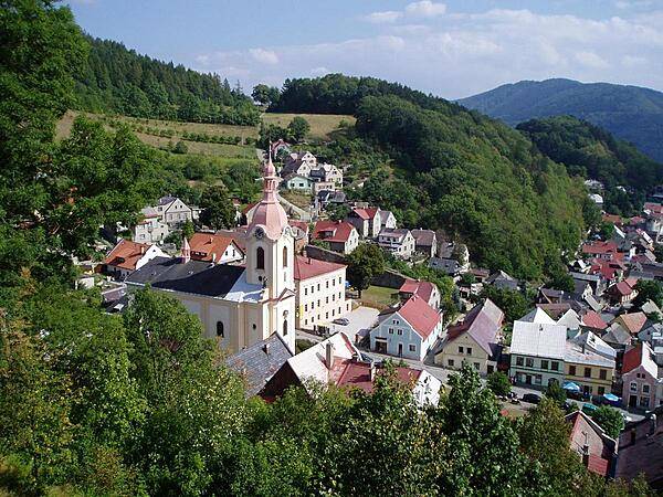 The town of Stramberk in the eastern Czech region of Moravia, as seen from the town's medieval hilltop tower.