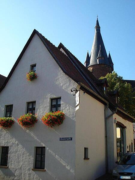 Flower boxes overlook a street in Ottweiler, a town in the Saarland region that dates back to the late 14th century.  In the second half of the 18th century Ottweiler was renowned for its fine white porcelain, but the industry closed and today Ottweiler porcelain is some of the rarest in the world.