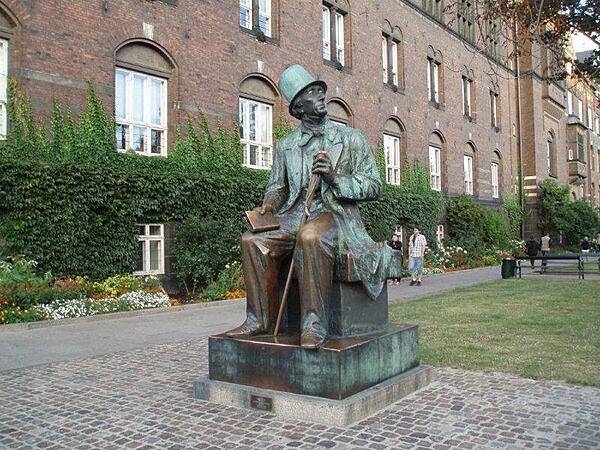 Statue of Denmark's most beloved author, Hans Christian Andersen, in the town hall square in Copenhagen.