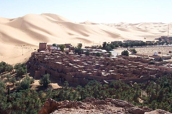 The oasis village of Taghit in the Sahara.