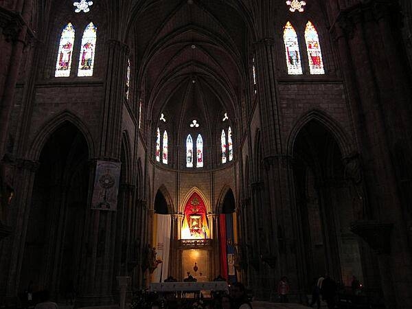 Inside the Basilica del Voto Nacional (Basilica of the National Vow) in Quito.