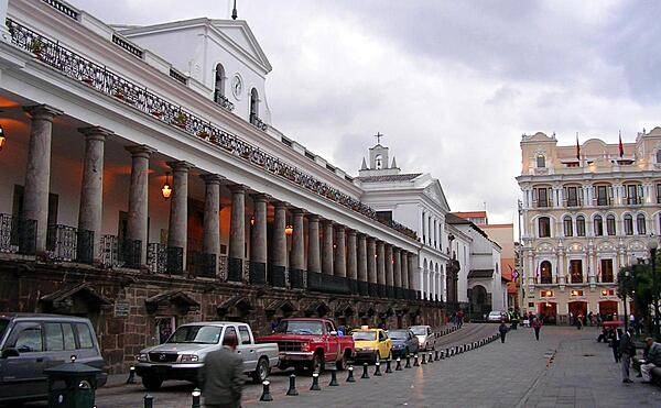 The Palacio de Carondelet (Carondelet Palace) on Independence Square in Quito. The building serves as the seat of government and is the presidential residence. The luxury Hotel Plaza Grande on the right takes its name from the original appellation for the square. Historic Independence Square and its surrounding buildings have all been inscribed as a UNESCO World Heritage Site.
