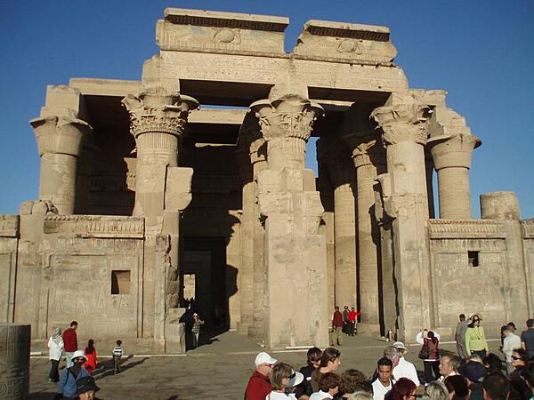 Hypostyle Hall at the Temple of Haroeris and Sobek at Kom Ombo. It was built between the 2nd century B.C. and the 1st century A.D. It is an unusual temple dedicated to two gods - to Haroeris as a manifestation of Horus represented as a falcon or a falcon-headed man and to Sobek depicted as a crocodile or as a crocodile-headed man. The temple has two of almost everything. The northern part is a temple of Haroeris. The southern part is a temple dedicated to Sobek.