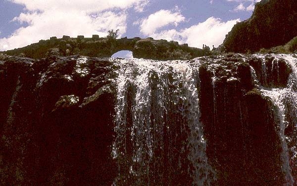 The "Portuguese Bridge" near Debre Libanos in the Oromia Region is a three-arched footbridge that locals claim dates to the 17th, or even the 16th, century (a period when Portugal assisted the Ethiopian monarchy).  In fact, it was built in the early 19th century by Ethiopians, although in the old Portuguese style. The gushing cascade downstream from the bridge in the rainy season (July-September) makes for an impressive view.