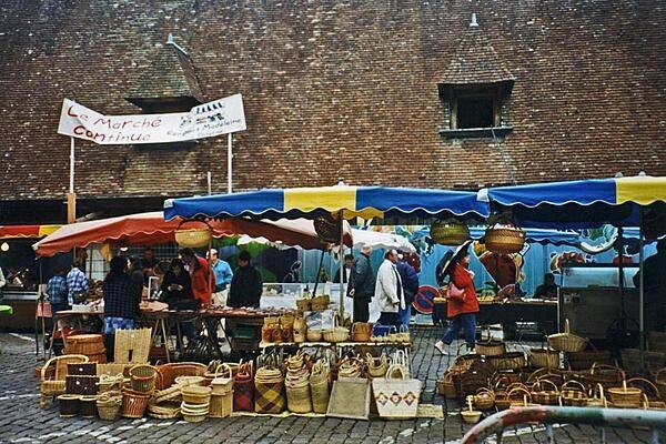 A street market in Beaune, a town located in the heart of the Burgundy wine region.