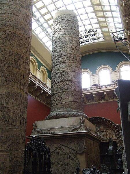 A cast of Trajan's Column (cut in half, upper part seen in foreground) as displayed at the Cast Court in the Victoria and Albert Museum in London. The acquisition by museums of plaster casts of important monuments and works of art was especially popular in the mid-to-late 19th century, since few people could afford to travel to the Continent to view the originals. The V&A's collection is regarded as one of the finest remaining in the world.
