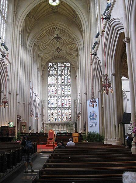 Fan vaulting over the nave at Bath Abbey, Bath, England.