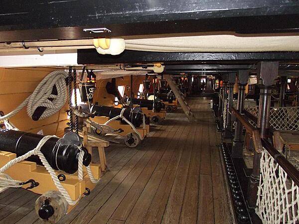 Gundeck on HMS Victory - Britain's most famous battleship - berthed at the historic dockyard in Portsmouth, England.
