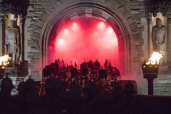 The opening performance of the Royal Edinburgh Military Tattoo held at Edinburgh Castle, Scotland, 25 August 2017. This year performers from 50 countries have taken part in the Tattoo, including the US Navy Band. Photo courtesy of the US Navy/ U.S. Navy Petty Officer 1st Class Dominique A. Pineiro.