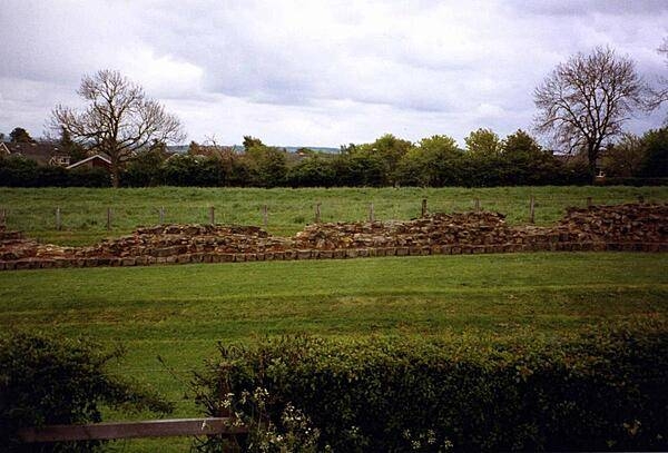 A remaining section of Hadrian's Wall, England. The wall was a fortification built by the Romans to mark their northern frontier, to prevent raids by Pictish tribes, and to collect customs. Begun in A.D. 122 and largely completed in six years, it was constructed of turf and stone with 80 small fortlets, one for each Roman mile. Eventually 14 to 17 full size forts were added.