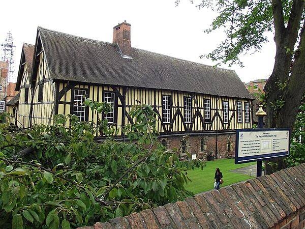 The Merchant Adventurers' Hall was one of the most important buildings in medieval York. The majority of the structure was built in 1357; its Great Hall was where merchants gathered to conduct business and socialize, while its Undercroft served as a hospital and almshouse for the poor. The Merchant Adventurers today no longer conduct mercantile activities but are a charitable group. The Hall is the largest timber-framed building in the UK still standing and used for its original purpose.