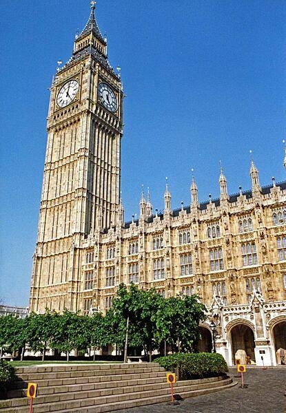 The Clock Tower of the Houses of Parliament building in Westminster, London. The nickname Big Ben is today frequently applied to the tower, the clock, and the bell, but originally it applied solely to the largest bell inside the tower. The clock is recognized as the world's largest four-faced chiming clock.