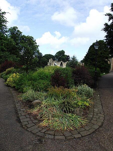 Ruins of St. Mary's Abbey in the garden adjoining the Yorkshire Museum in York. The former Benedictine abbey was the richest in northern England; it was destroyed on orders of Henry VIII during the "Dissolution of the Monasteries" in the 16th century.