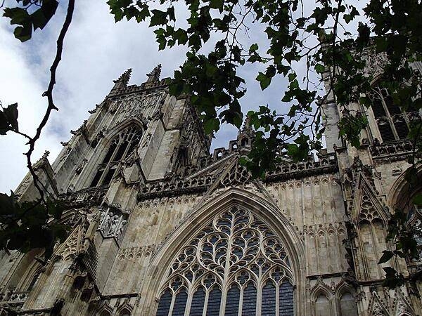 A closer view of the front facade of York Minster, whose formal title is "The Cathedral and Metropolitical Church of St. Peter in York."