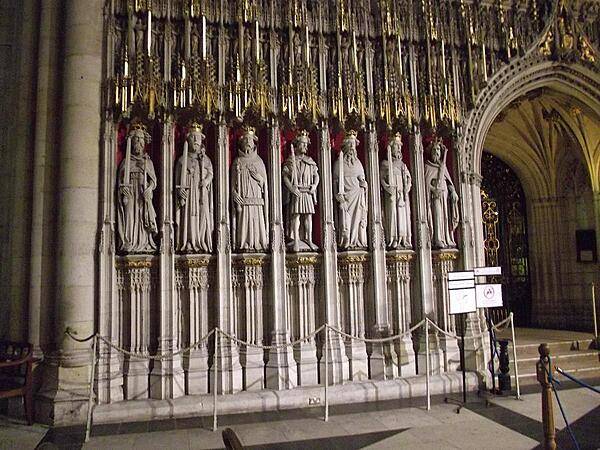 A portion of the choir screen in York Minster shows carvings of many of England's early kings.