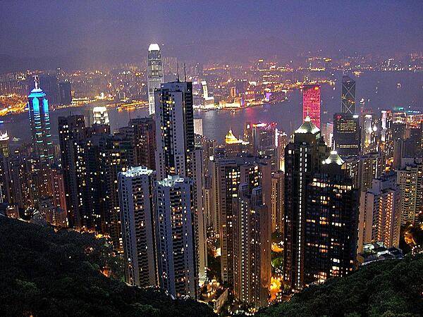 A nighttime view of Hong Kong.