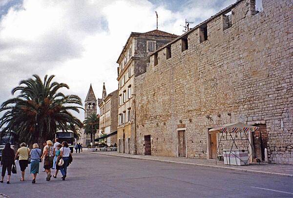 Outside the walls of historic Trogir. The town's 2,300 years of continuous urban tradition (Greek, Roman, Venetian, Habsburg) have left a fascinating and unique concentration of palaces, churches, towers, and fortifications. In 1997, Trogir was inscribed onto the UNESCO list of World Heritage Sites.