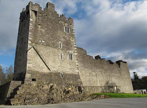 Ross Castle, near Killarney, County Kerry, is a fully restored 14th-century stronghold; it was last place in the province of Munster to fall to Oliver Cromwell's forces in 1652.