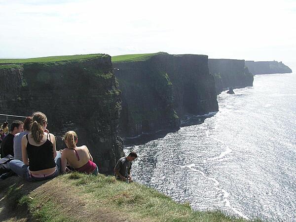 The Cliffs of Moher are one of the most popular tourist destinations in Ireland. This view looks south towards Hag's Head, where the cliffs rise to 120 m (394 ft).
