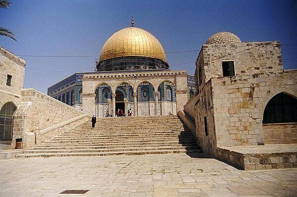 The Dome of the Rock, located on Haram al-Sharif (also known as the Temple Mount), in Israeli-occupied East Jerusalem.