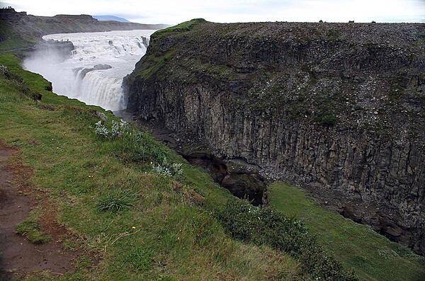 The Gullfoss Waterfall (Golden Falls) seen from a distance.