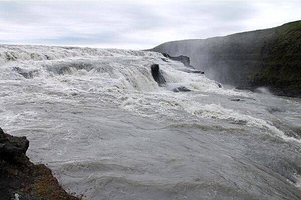 Closeup of some of the stairsteps in the Gullfoss Waterfall.