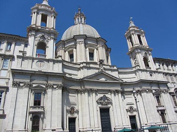 Facade of the Palazzo Pamphilj in the Piazza Navona in Rome.