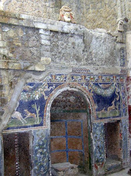 Ancient Roman mosaic in the House of Neptune and Amphitrite in Herculaneum.