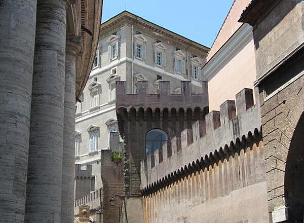 The Papal Apartment occupies the top floor of the Apostolic Palace. The two right windows facing front are the study and bedroom of the pope. Sundays at noon, the pope usually appears at the second window from the right to pray the Angelus and to bless the crowd in Saint Peter's Square.