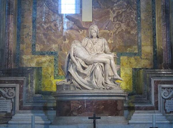 Pieta by Michelangelo in Saint Peter's Basilica in Rome. The sculpture was created from 1498 to 1499 of Carrara marble when the sculptor was only 25 years old.