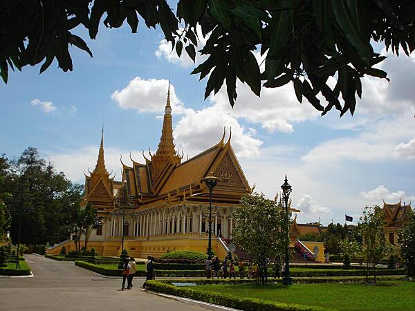 The Throne Hall at the Royal Palace grounds in Phnom Penh. Built in 1917, the building was where the king's confidants, generals, and royal officials once carried out their duties. Today it is used for religious and royal ceremonies, and as a meeting place for guests of the king.