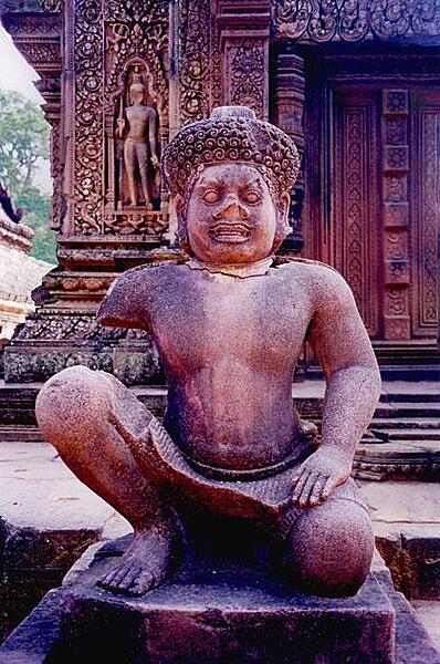 Statue at Banteay Srei, a temple at Angkor.