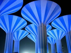 The Kuwait Water Towers: "Mushrooms in the Desert." There are actually 31 of these aesthetically pleasing water towers in Kuwait City; they were completed in 1976.