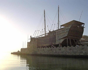 Dhows (Arab sailing vessels) played a prominent role in Kuwait's maritime history, and were used in trade, fishing, and pearling. This restored example is on display in Kuwait City.