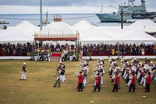 The US Marine Corps Pacific Forces Band performed for King Tupou VI alongside the Australian Army Band, Tonga's Royal Corps of Musicians, and the New Zealand Army Band during the King's coronation celebration in Nuku’alofa, on 6 July 2015. The US and Tonga have sustained strong partnerships for years that continue to improve through participation in cultural events, such as the King’s coronation. Photo courtesy of the US Marine Corps/ Cpl. Brittney Vito.