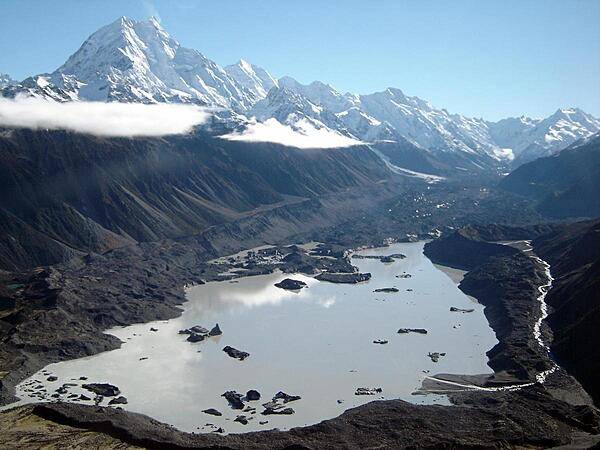 A glacier lake in Fiordland National Park, South Island.