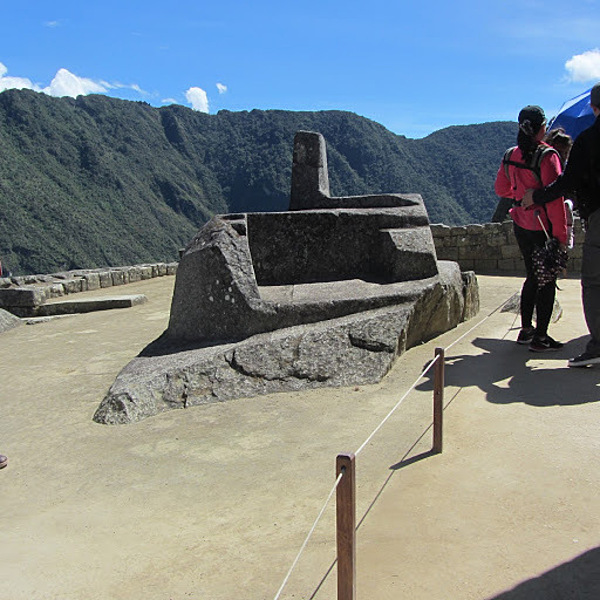 The Intiwatana at Machu Picchu is a notable ritual stone that has been described as an astronomic clock, a type of sundial, or a calendar of the Inca. The Inca believed the stone held the sun in its place along its annual path in the sky. The stone aligns with the sun's position during the winter solstice (June 21), casting its longest shadow on its southern side . At midday on the equinoxes the sun stands almost above the pillar, casting no shadow at all.

In Quechua, "inti" is the name of "the sun" and "wata-" is a verb root meaning "to tie or hitch (up)." The "-na" suffix indicates a tool or place. Hence inti-wata-na is literally an instrument or place to "tie up the sun," often colorfully conveyed as "The Hitching Post of the Sun."