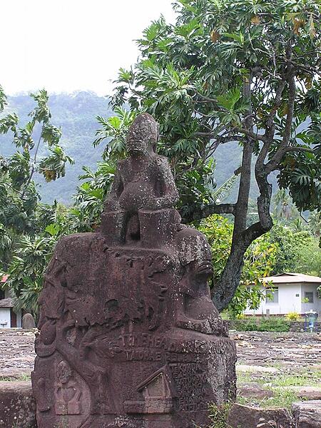 Elaborate stone tiki on Nuku Hiva Island in the Marquesas archipelago.