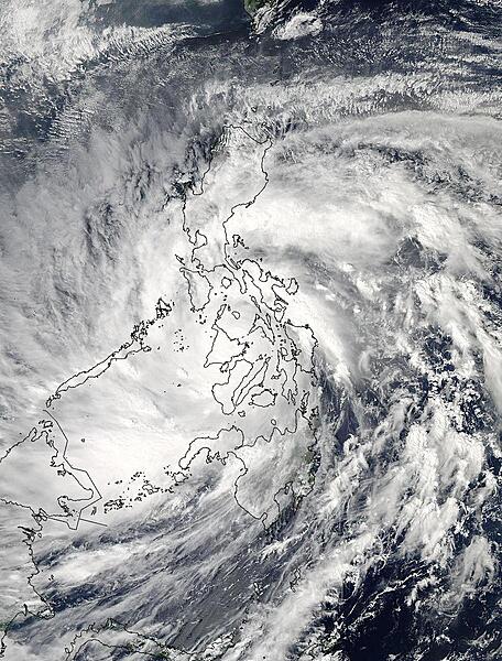 Super-Typhoon Haiyan slammed into the eastern Philippines on 7 November 2013 as the strongest tropical cyclone of the year. Just before making landfall its maximum sustained winds were 314 kph/195 mph, with gusts up to 379 kph/235 mph. PAGASA, the Philippines weather organization noted that Hiayan's maximum sustained winds at landfall were near 234 kph/145 mph. As Super-Typhoon Haiyan moved over the central Philippines on 8 November, NASA's Aqua satellite captured this visible image showing that Haiyan maintained its structure as it moved over the east central Philippines but that large, thick bands of thunderstorms spiraled into the center from the northeast. Image courtesy of NASA.