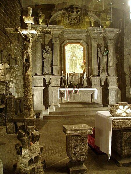An altar constructed of salt in the Wieliczka salt mines.