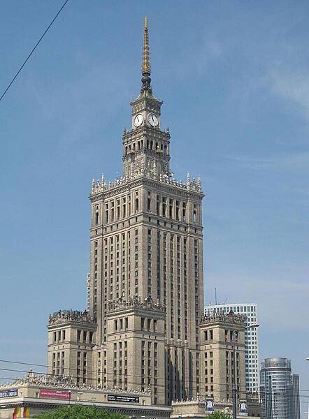 The Palace of Culture and Science in Warsaw is the tallest building in Poland; it was built between 1952 and 1955 as a gift to Poland by the Soviet Union. For decades the building was hated by the Poles, who considered it a symbol of Soviet domination. Since the fall of the Soviet Bloc, however, the structure's negative symbolism has diminished. The building currently serves as an exhibition center and office complex