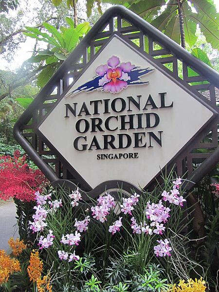 Entrance to the National Orchid Garden in Singapore. The Garden is inside the 74-hectare (183-acre) Singapore Botanic Gardens founded in 1859. It has over 20,000 orchid plants on display on 3 hectares (7.4 acres).