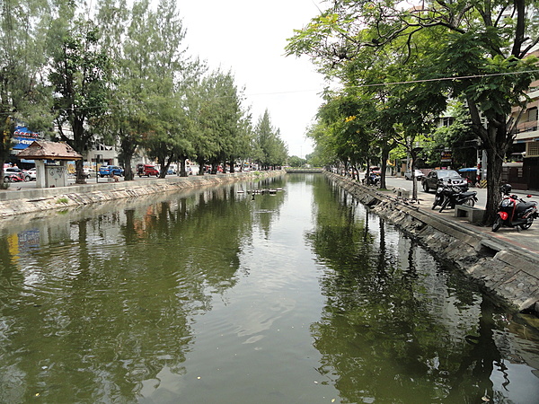 A view south along the eastern moat of the city center in Chiang Mai.