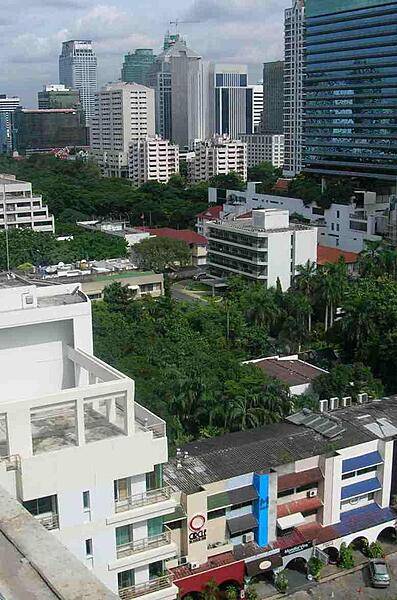 A view of downtown Bangkok from the roof of the Chateau de Bangkok Hotel.
